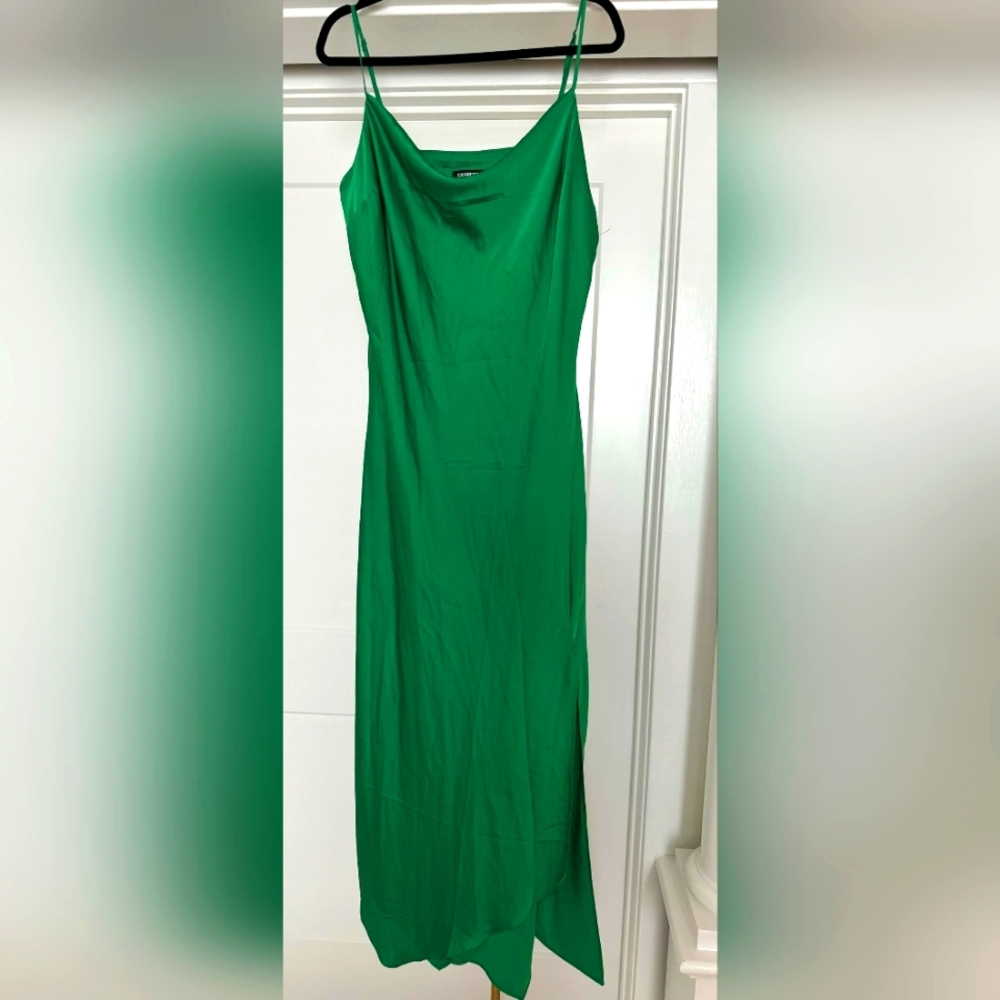 Express green satin slip dress